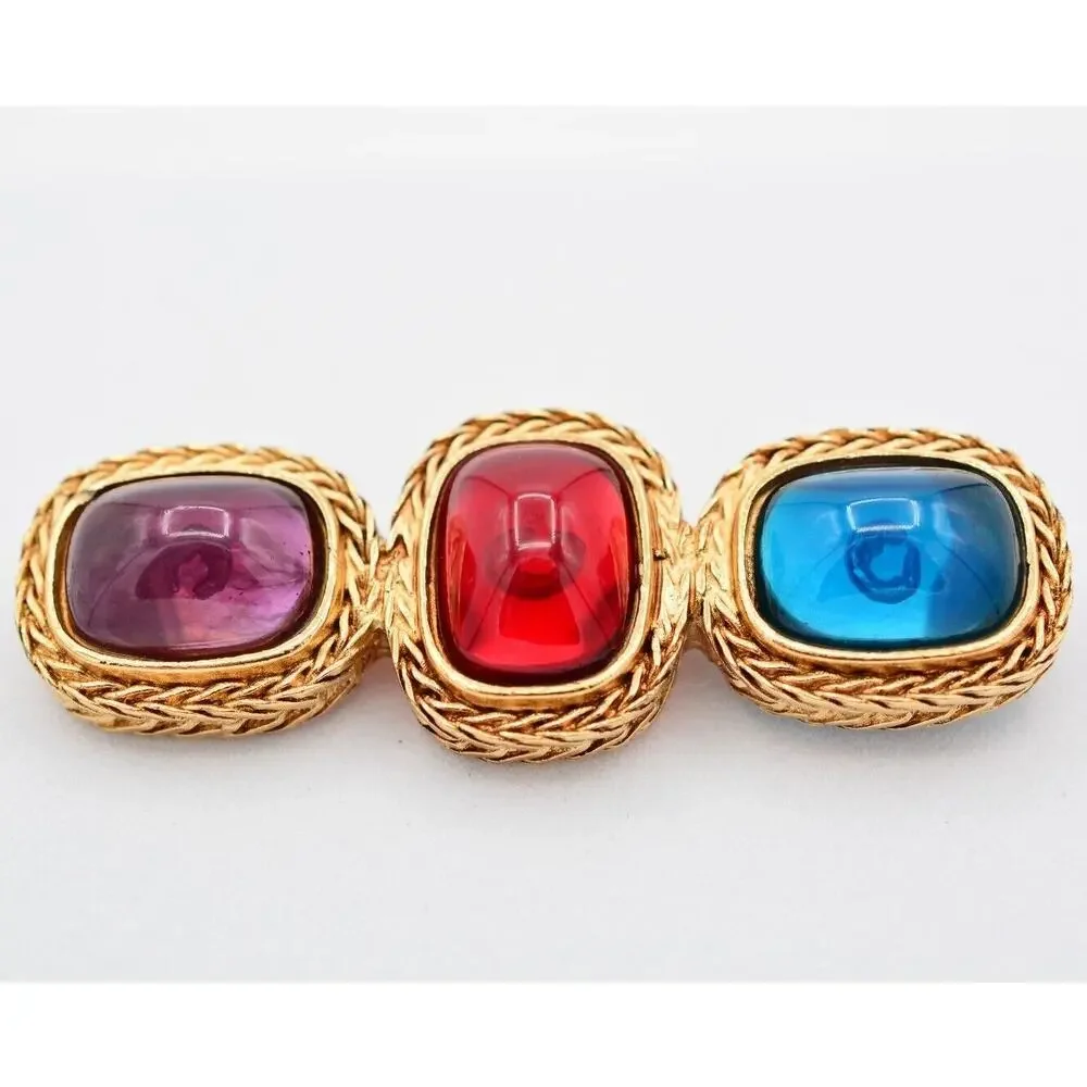 Givenchy Vintage Gripoix Glass Pin Brooch Gold Cabochon Runway Signed 80s BinAT